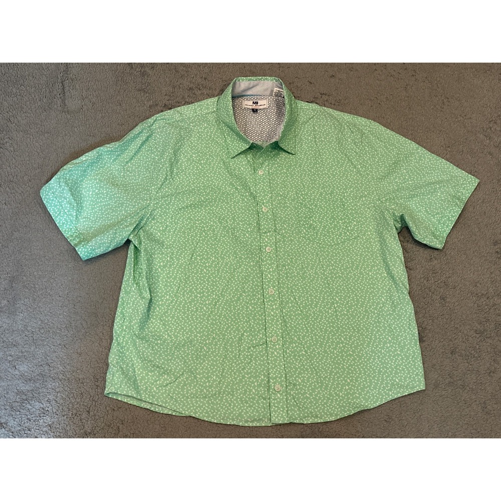 Michael Brandon Mens XL Green Geometric Print Cotton Short Sleeve Button Shirt